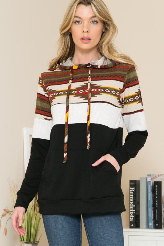 Aztec Color Block Hoodie