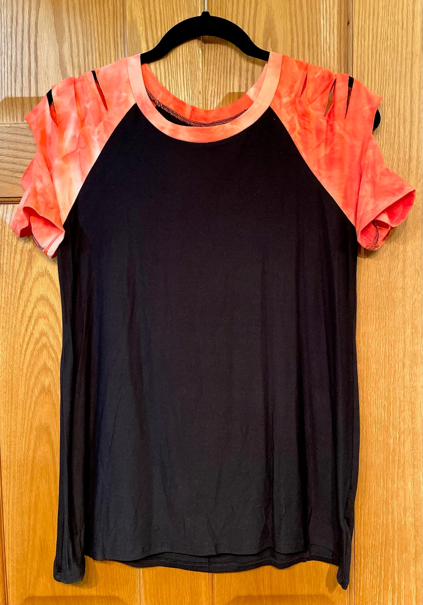 Cutout Solid Top with Tie-Dye Sleeves