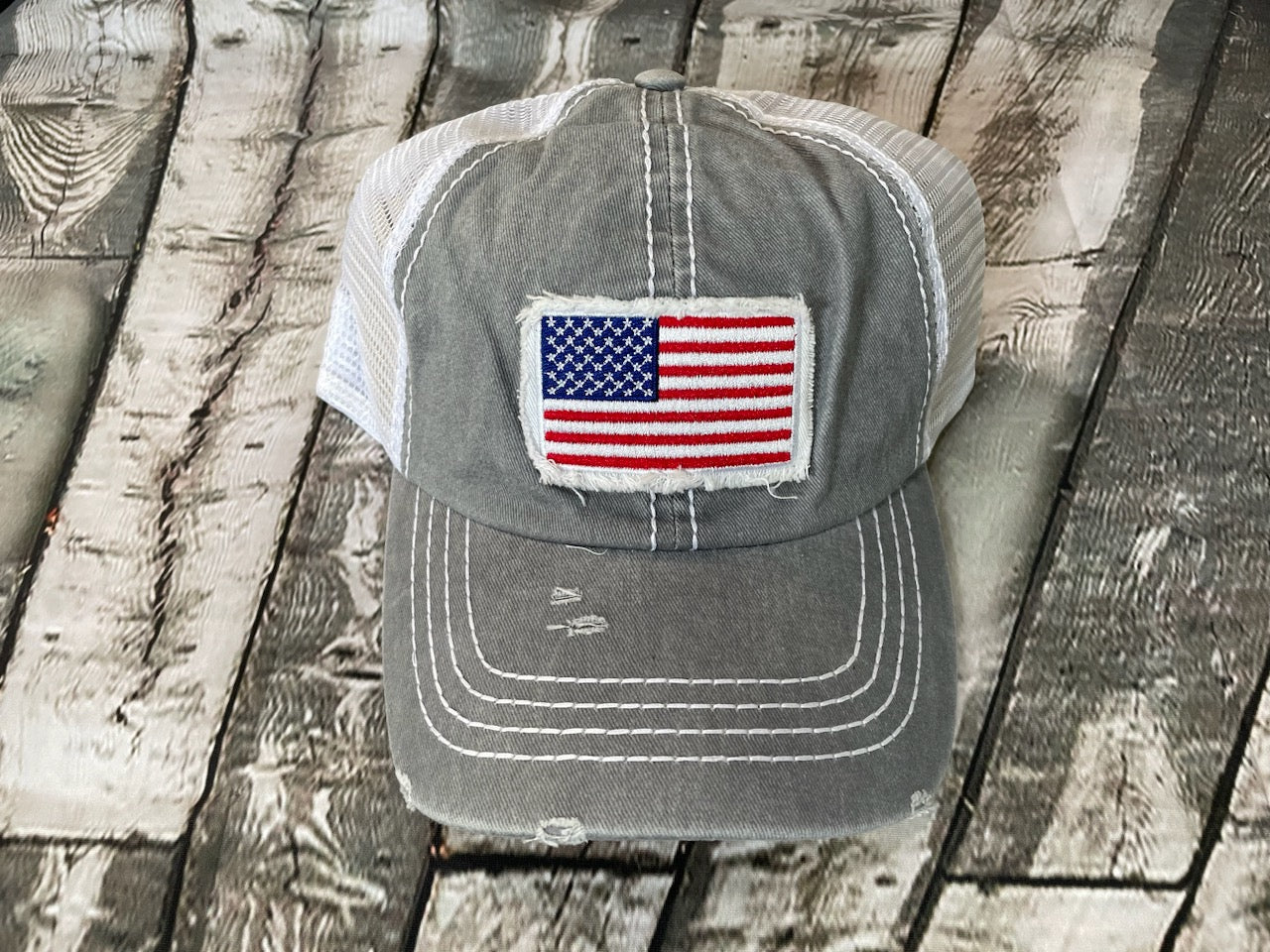 Mesh Baseball Hat w/ American Flag Patch