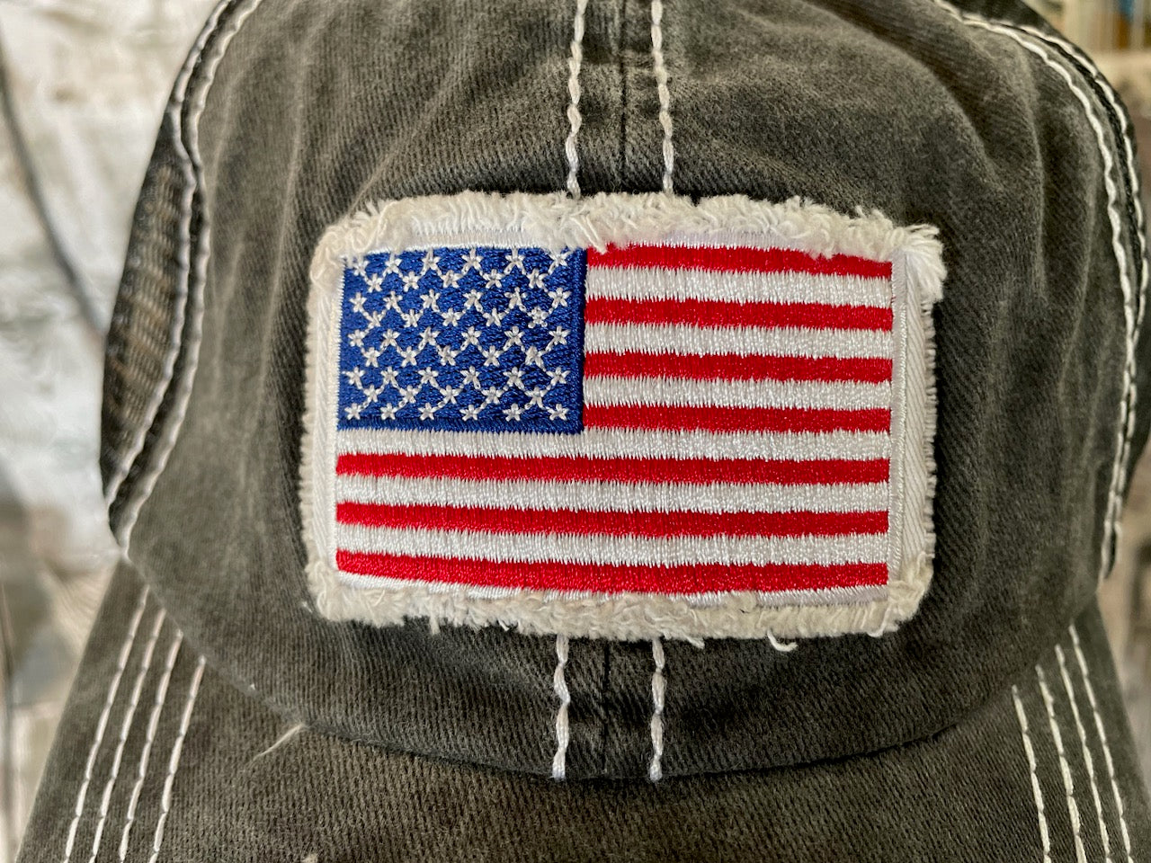 Mesh Baseball Hat w/ American Flag Patch