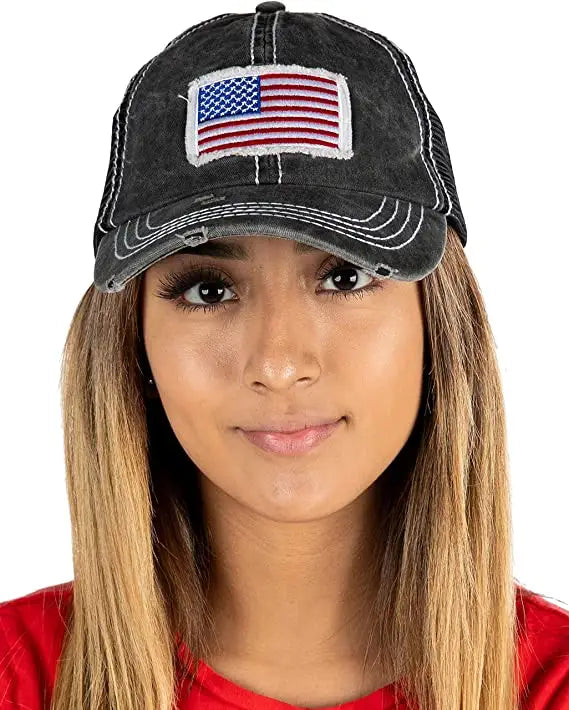 Mesh Baseball Hat w/ American Flag Patch