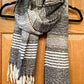 Grey Striped Scarf with Tassel