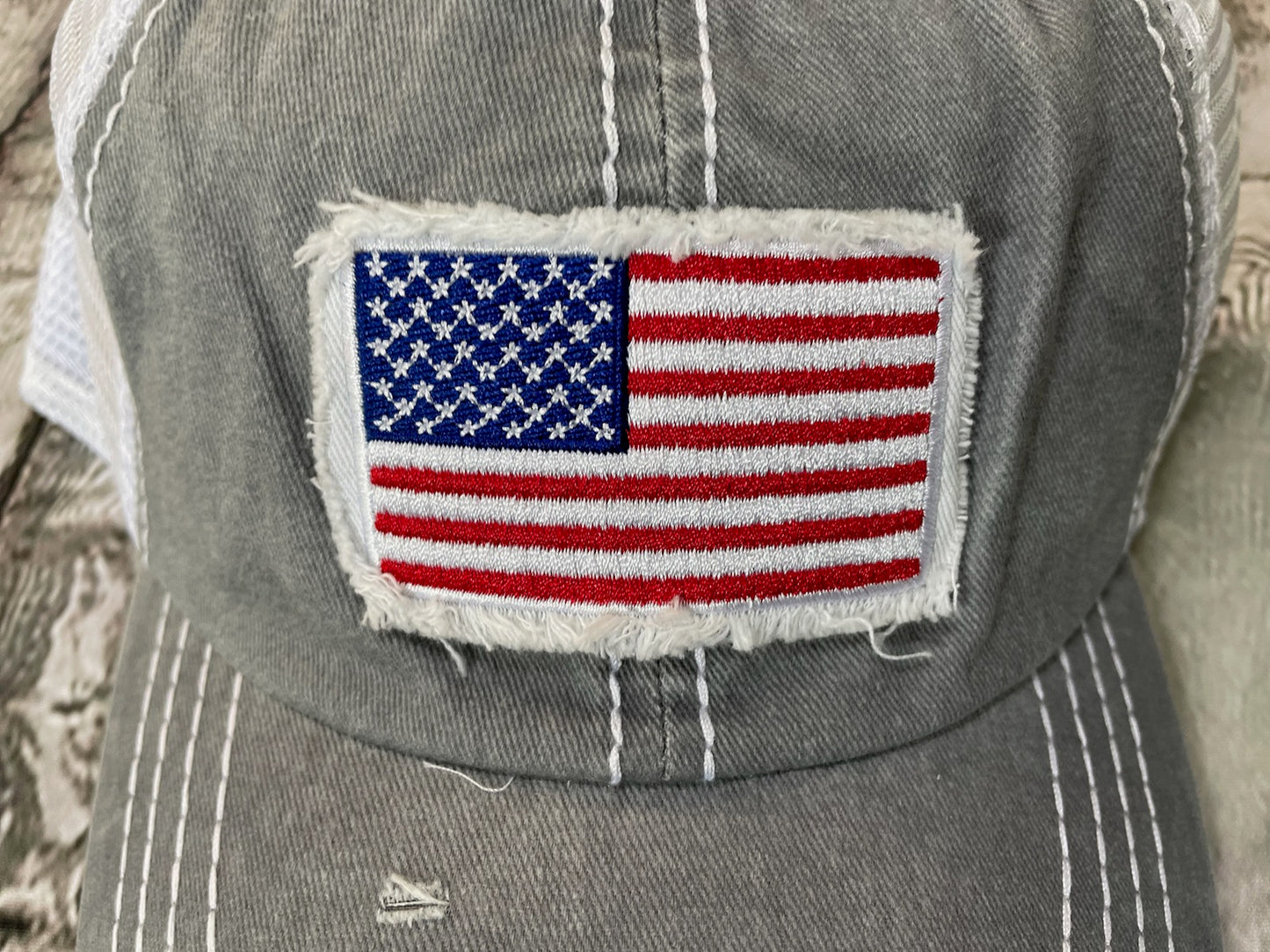 Mesh Baseball Hat w/ American Flag Patch
