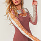 Mahogany Olive & Rust Vertical Floral Peekaboo Cut Out Fitted Top