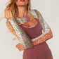 Mahogany Olive & Rust Vertical Floral Peekaboo Cut Out Fitted Top