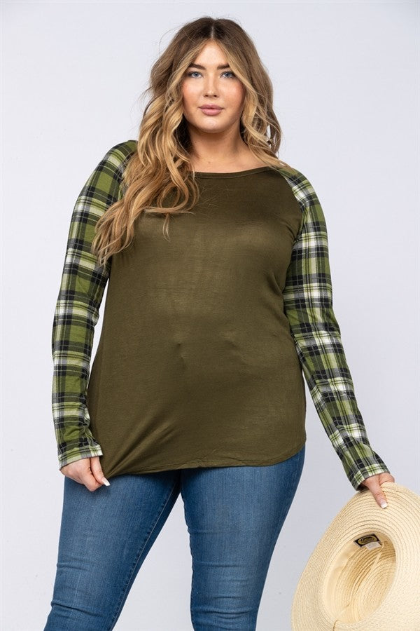 Olive Green Madras Sleeves Raglan