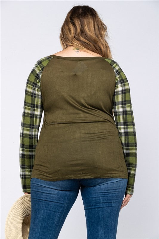 Olive Green Madras Sleeves Raglan