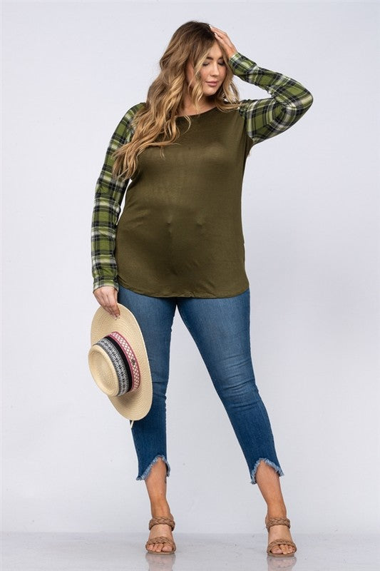 Olive Green Madras Sleeves Raglan