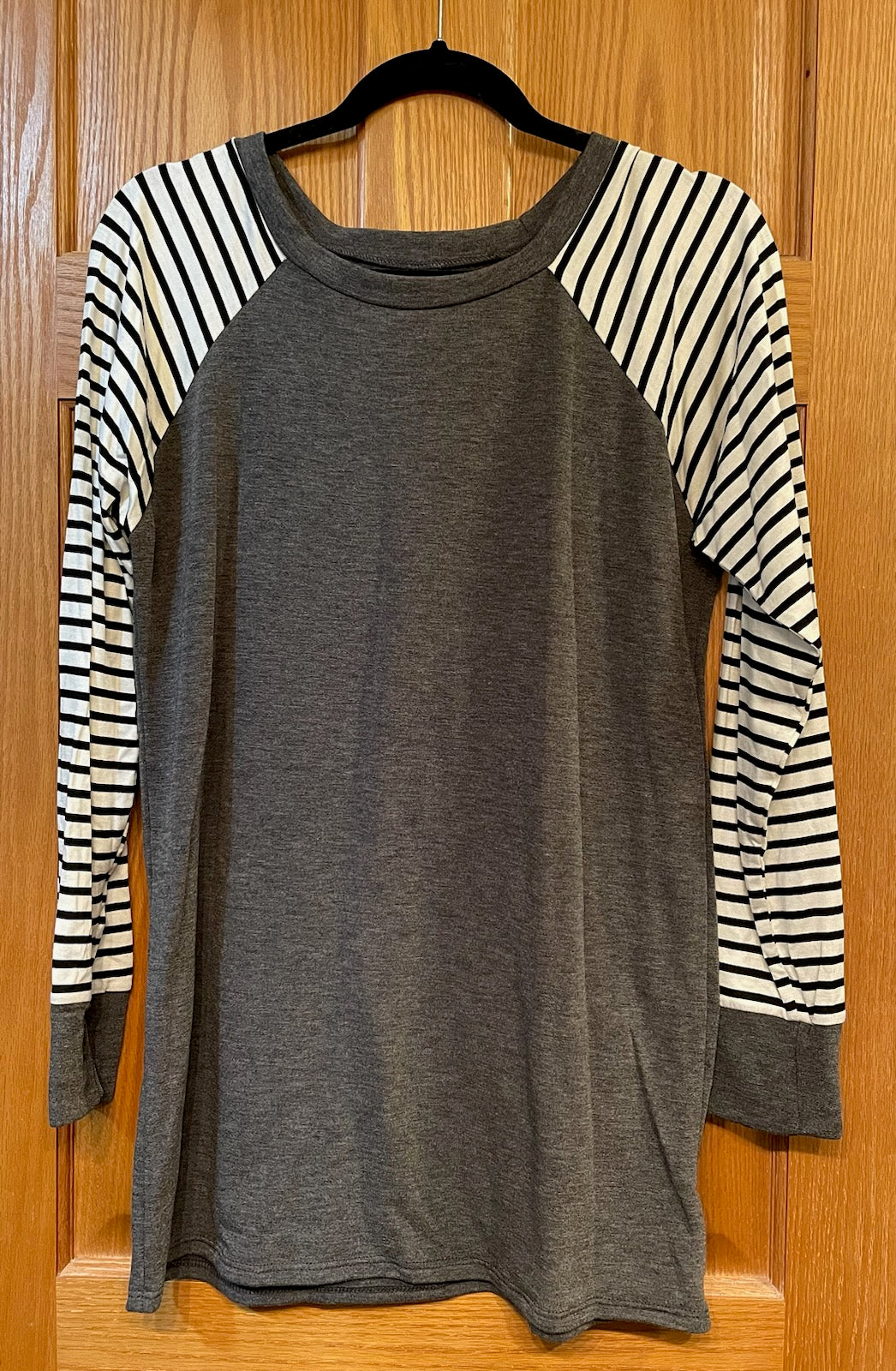 Solid Tunic top with Stripe Sleeves
